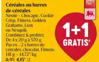 Cereals or cereal bars Nestlé - Chocapic, Cookie Crisp, Fitness, Golden Grahams, Lion or Nesquik