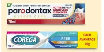 Parodontax or Corega Toothpaste, Denture Cleaner, Adhesive Cream, or Toothbrush