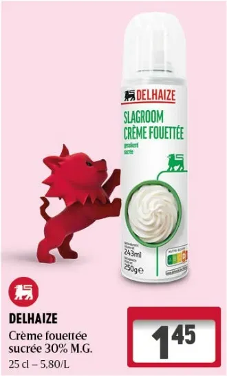 Delhaize Sweetened Whipped Cream 30% Fat
