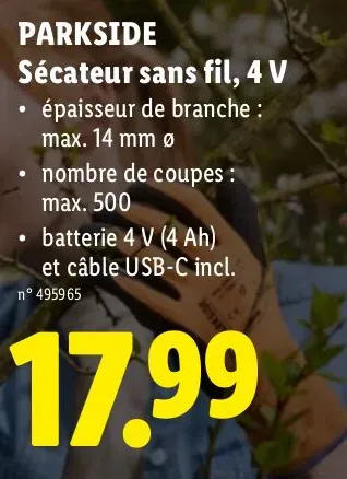 Cordless secateurs, 4 V